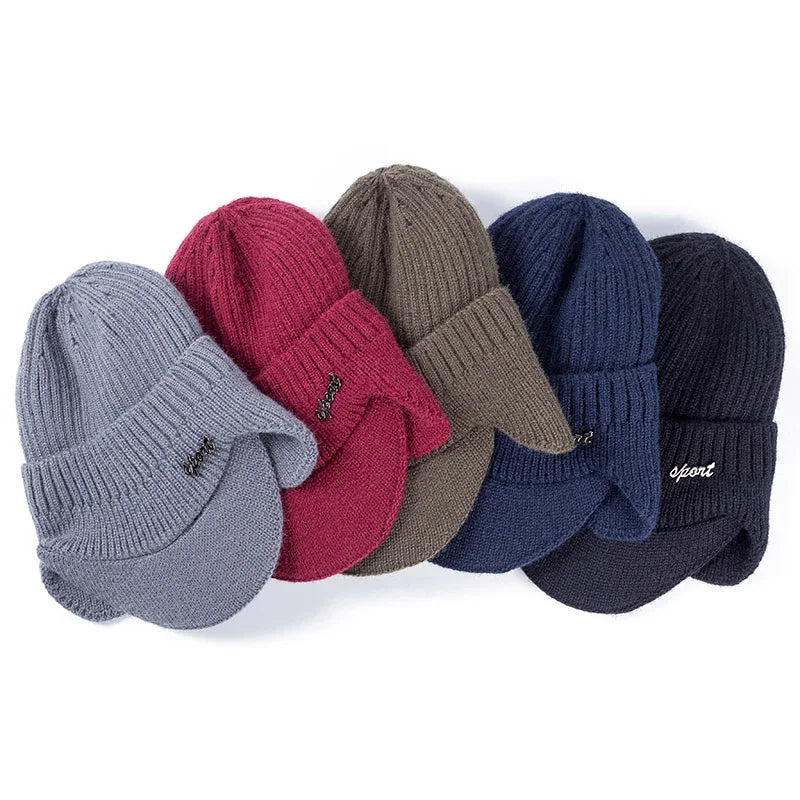 Unisex Stylish Add Fur Lined Warm Winter Hats With Brim Soft Beanie Cap For Men Women Classic Hat With Ear Knitted Hat