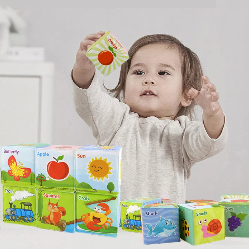 6PCS Cloth Building Blocks Baby Infant Soft Plush Doll Kids Sensory Educational Toys for Children Building Cube Construction Set