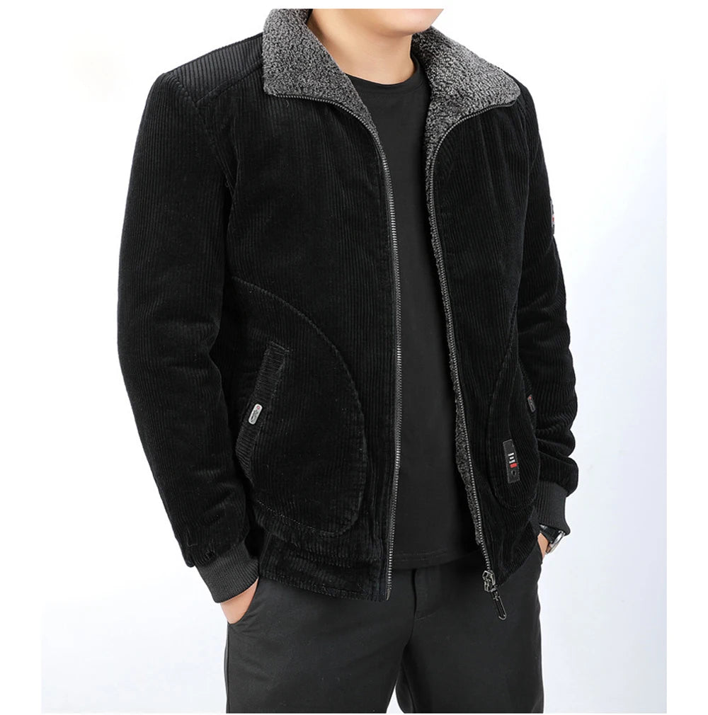 DIMUSI Winter Men's Bomber Jacket Fashion Man Corduroy Cotton Warm Padded Coats Casual Outwear Thermal Jackets Mens Clothing