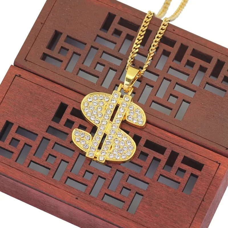 New Fashionable Metal Alloy Dollar Pendant Necklace for Men Exquisite Coin Symbol Chain On The Neck Accessories Trendy Jewelry
