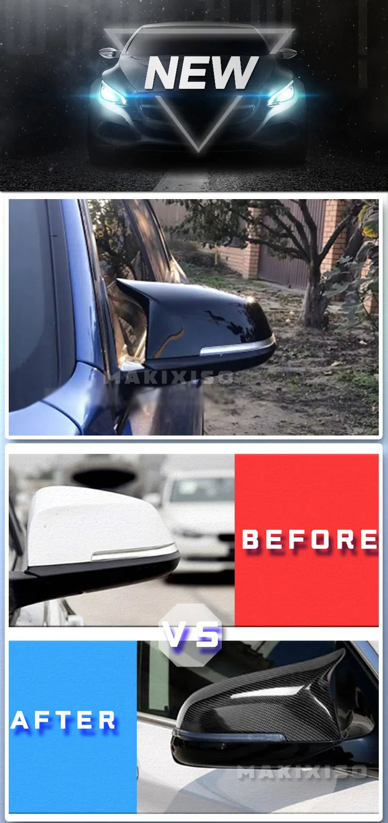 Carbon Fiber Look Black car Rearview Side Mirror cover Caps for BMW 5 6 7 Series F10 F11 F18 F07 F12 F13 F06 F01 F02 LCI
