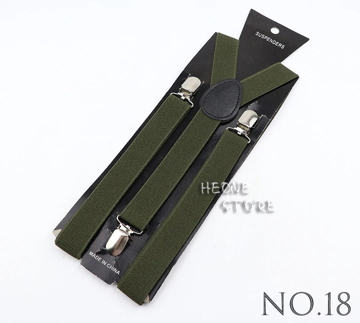 Hot Sale Solid Color Elastic Leather Suspender For Men Women Black Red Sage Green Adjustable Pants Shirt Girl Skirt Accessories