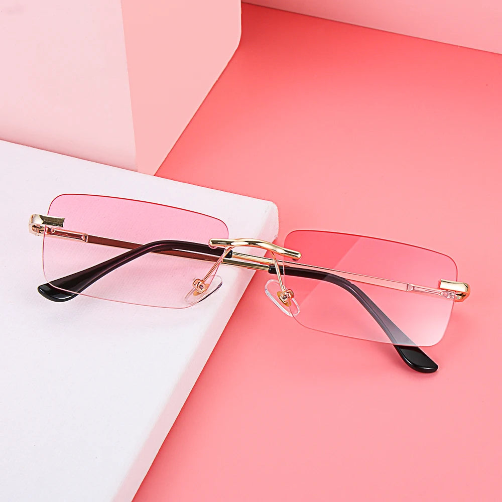 Traveling Style Mountaineering Sunglasses For men Women UV400 Shades Rectangle Rimless Eyeglasses Gradient Colors Eyewear