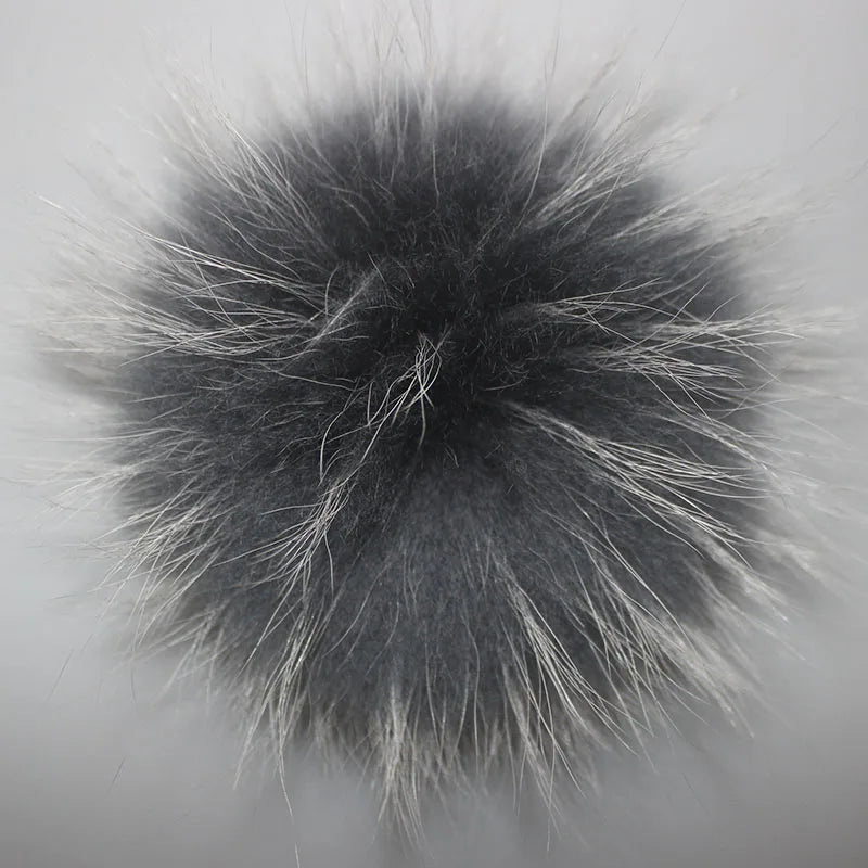 Big Fluffy Real Fur Fox Pompoms With Button DIY Raccoon Fur Pom Poms Balls Natural Fur Pompon For Scarves Hats Caps Accessories