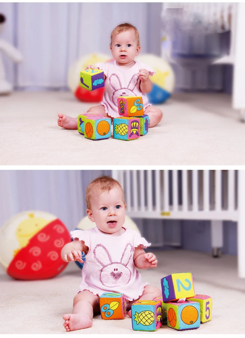 6PCS Cloth Building Blocks Baby Infant Soft Plush Doll Kids Sensory Educational Toys for Children Building Cube Construction Set