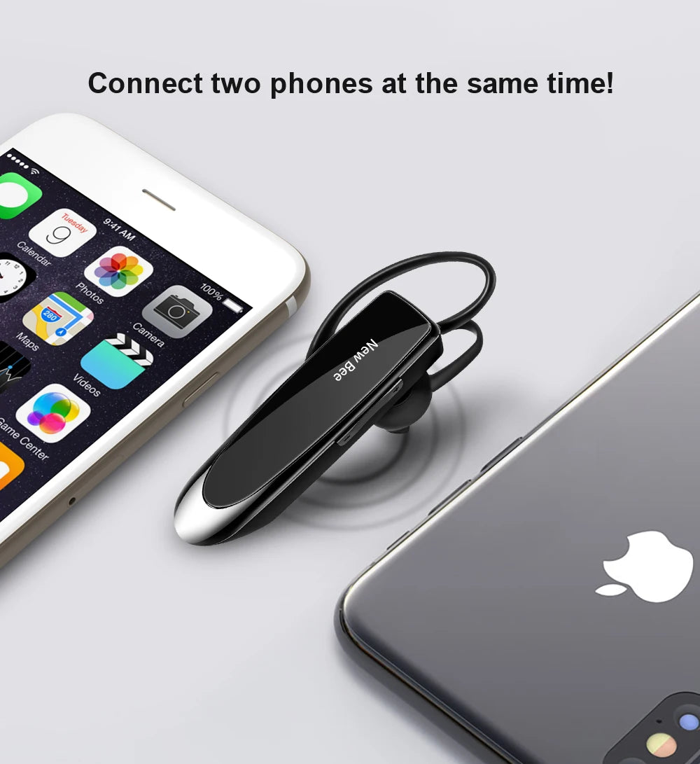New Bee Bluetooth Headset Wireless Earphones Headphones with Mic 24Hrs Earbuds Single Earpiece Mini Handsfree for Driver Office