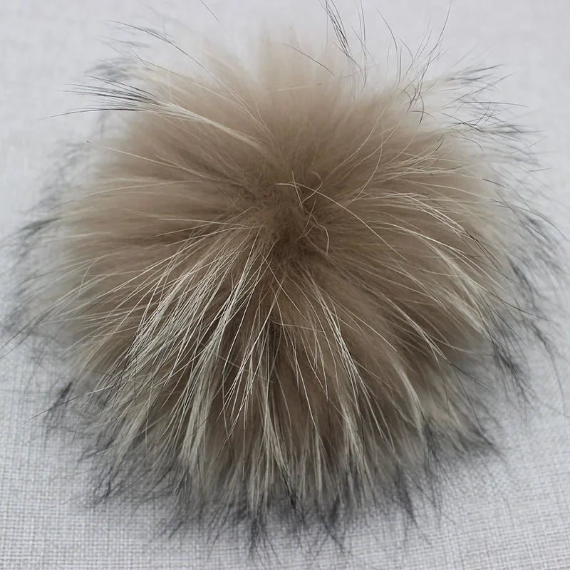 Big Fluffy Real Fur Fox Pompoms With Button DIY Raccoon Fur Pom Poms Balls Natural Fur Pompon For Scarves Hats Caps Accessories