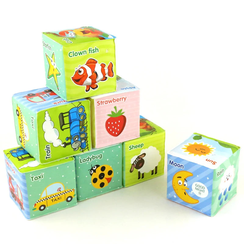 6PCS Cloth Building Blocks Baby Infant Soft Plush Doll Kids Sensory Educational Toys for Children Building Cube Construction Set