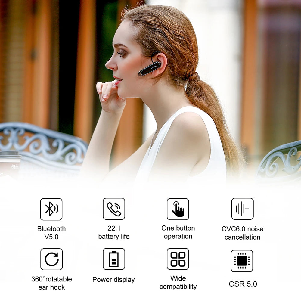 New Bee Bluetooth Headset Wireless Earphones Headphones with Mic 24Hrs Earbuds Single Earpiece Mini Handsfree for Driver Office