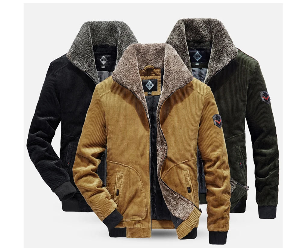 DIMUSI Winter Men's Bomber Jacket Fashion Man Corduroy Cotton Warm Padded Coats Casual Outwear Thermal Jackets Mens Clothing