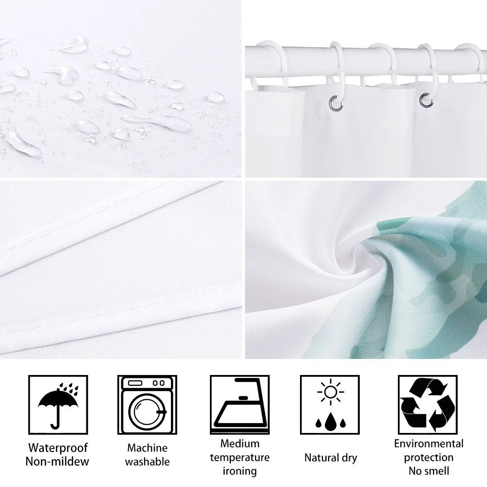 Green Plant Bamboo Shower Curtain Bathroom Bath Curtain Waterproof polyester 3D Printed Trees 180*200cm Bath Screen With Hooks