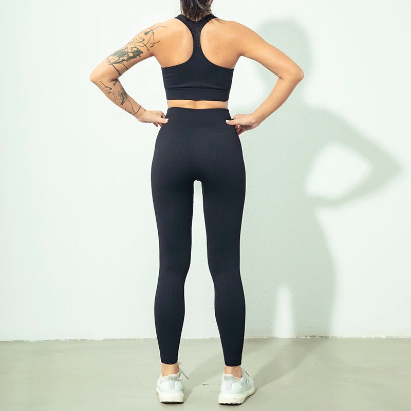 Seamless Women Yoga Set Workout Sportswear Gym Clothing Zipper Long Sleeve High Waist Leggings Fitness Bra Athletic Sports Suits
