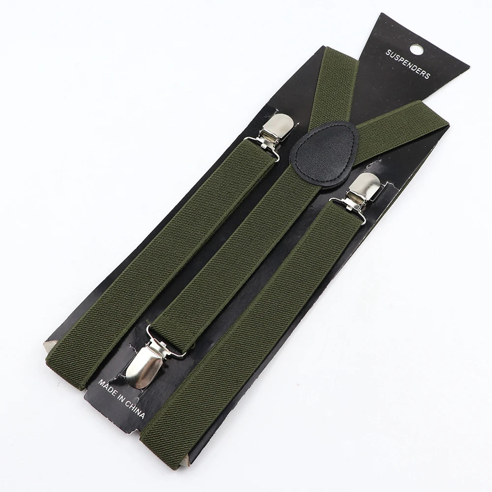 Hot Sale Solid Color Elastic Leather Suspender For Men Women Black Red Sage Green Adjustable Pants Shirt Girl Skirt Accessories