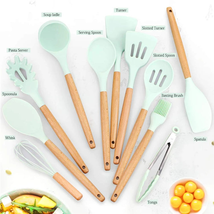 LMETJMA Silicone Cooking Utensils Set - 446°F Heat Resistant Kitchen Utensils Set Turner Tongs Spatula Spoon Brush Whisk JT888