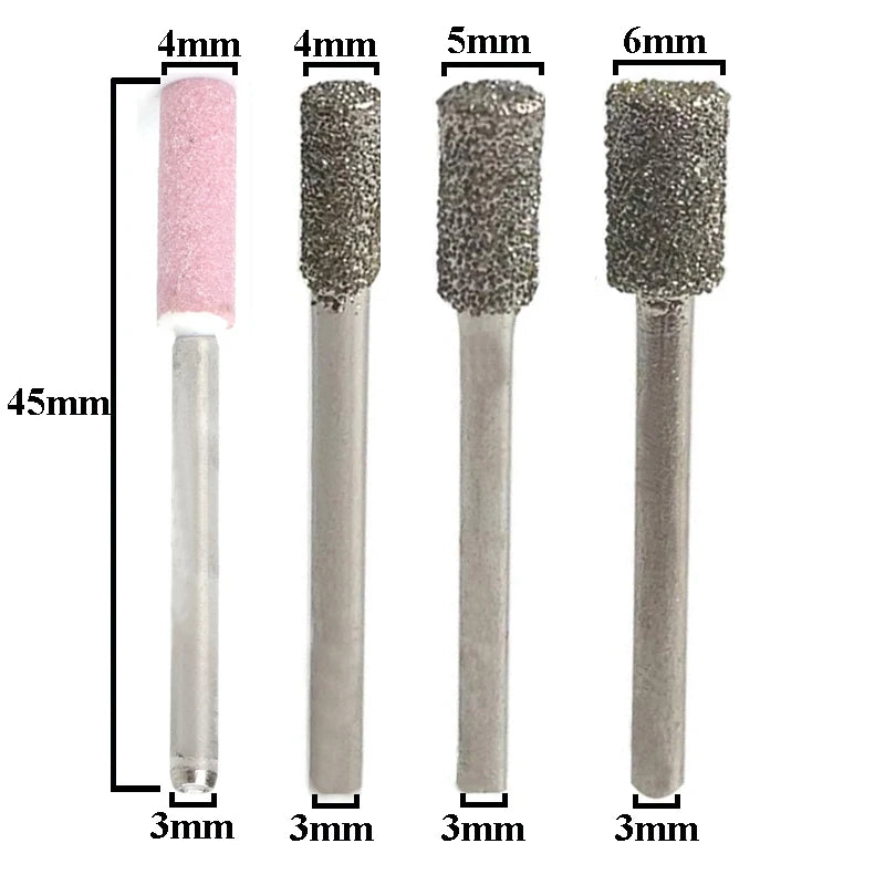5PCS Diamond Coated Cylindrical Burr 4mm Chainsaw Sharpener Stone File Chain Saw Sharpening Carving Grinding Tools
