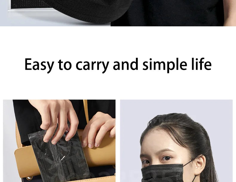 10/50/100/200/500pcs Mask Disposable Separate Package Black Face Masks Independent Packaging 3 Layer Ply safe Protective mask