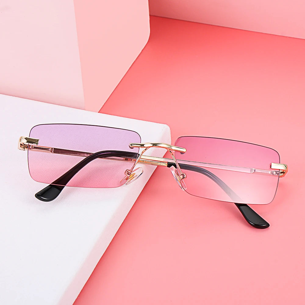 Traveling Style Mountaineering Sunglasses For men Women UV400 Shades Rectangle Rimless Eyeglasses Gradient Colors Eyewear