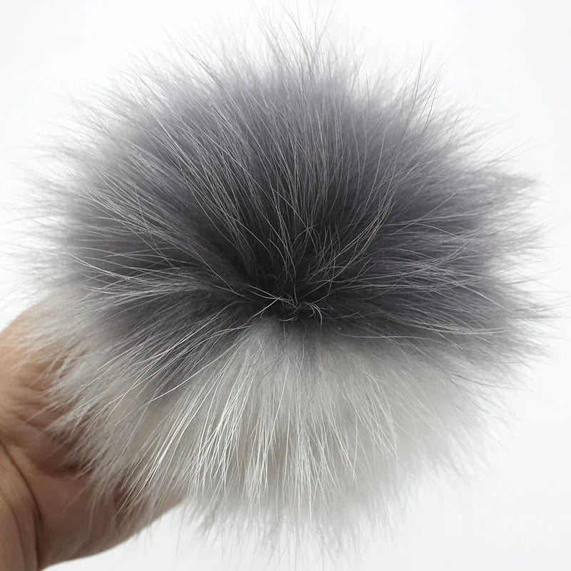 Big Fluffy Real Fur Fox Pompoms With Button DIY Raccoon Fur Pom Poms Balls Natural Fur Pompon For Scarves Hats Caps Accessories