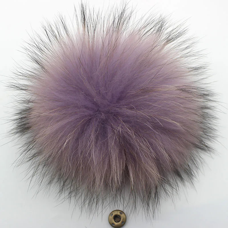 Big Fluffy Real Fur Fox Pompoms With Button DIY Raccoon Fur Pom Poms Balls Natural Fur Pompon For Scarves Hats Caps Accessories