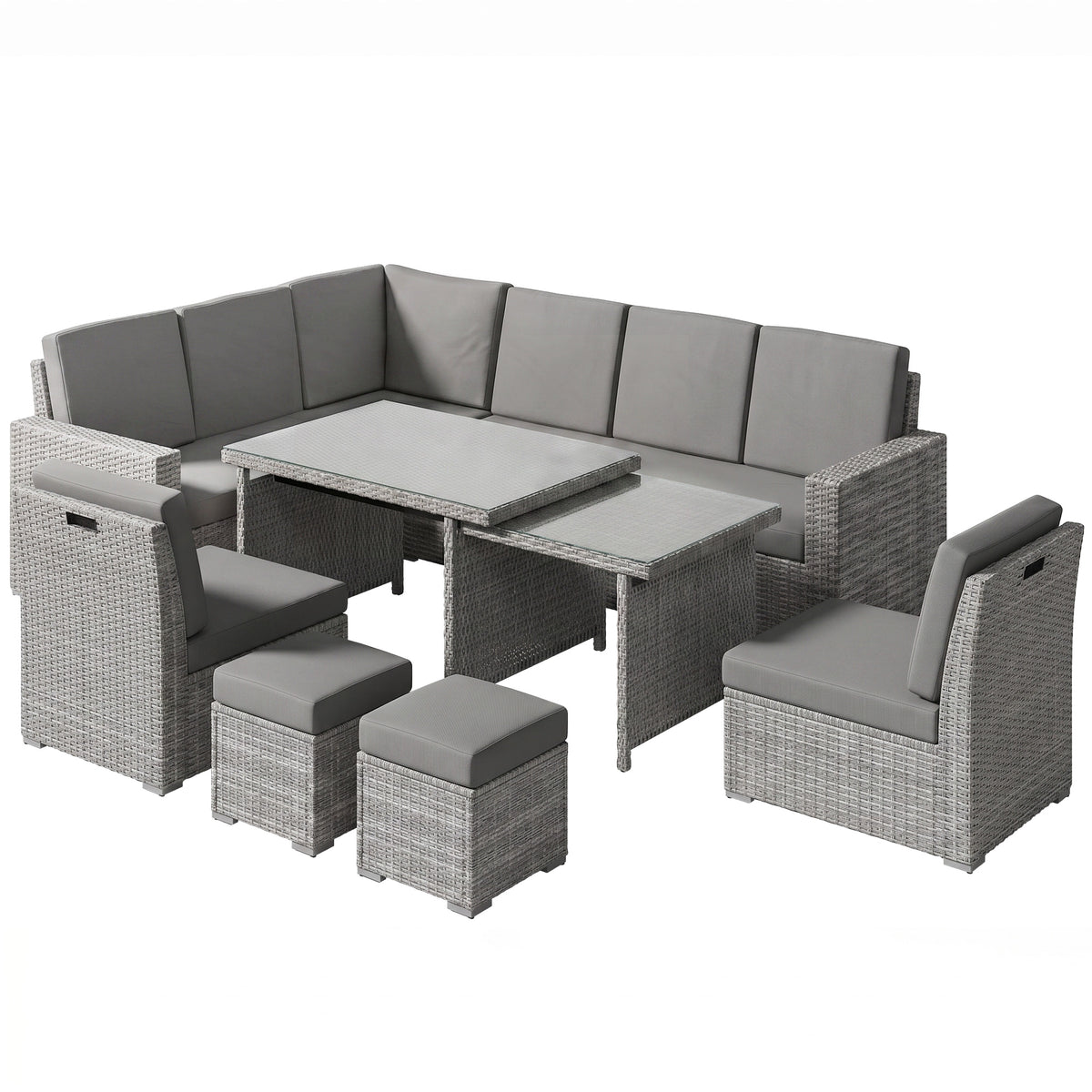 Outsunny Seven-Piece Rattan Garden Sofa Set, with Expanding Table - Light Grey