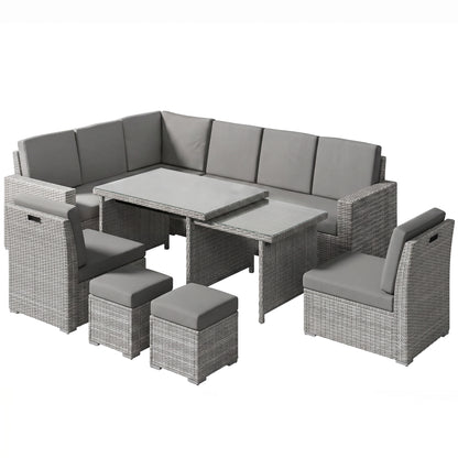 Outsunny Seven-Piece Rattan Garden Sofa Set, with Expanding Table - Light Grey