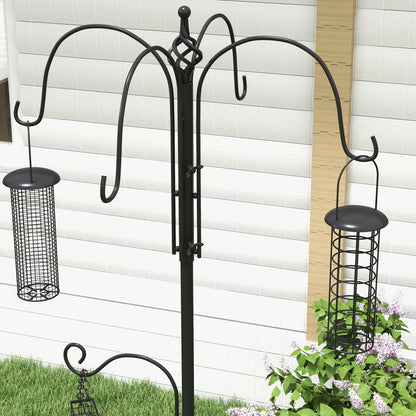 Pawhut Bird Feeding Station Kit, Wild Bird Feeder Pole with 6 Hooks, 4 Hanging Feeders for Peanuts, Seed, Fat Balls, for Garden, Outdoor, Black