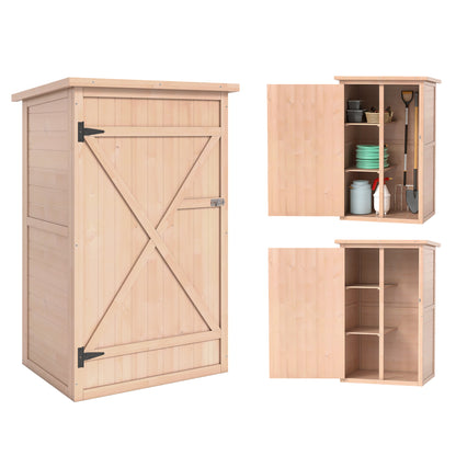 Outsunny Wooden Small Shed, Garden Storage Shed with Shelves and Bolt Latch, 75L x 56W x115H cm, Natural