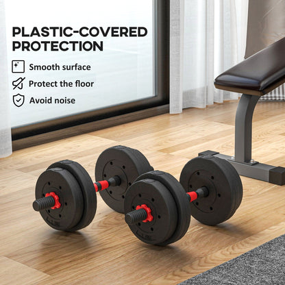 HOMCOM 15kg 2 in 1 Adjustable Dumbbells Weight Set, Dumbbell Hand Weight Barbell for Weight Training, Black