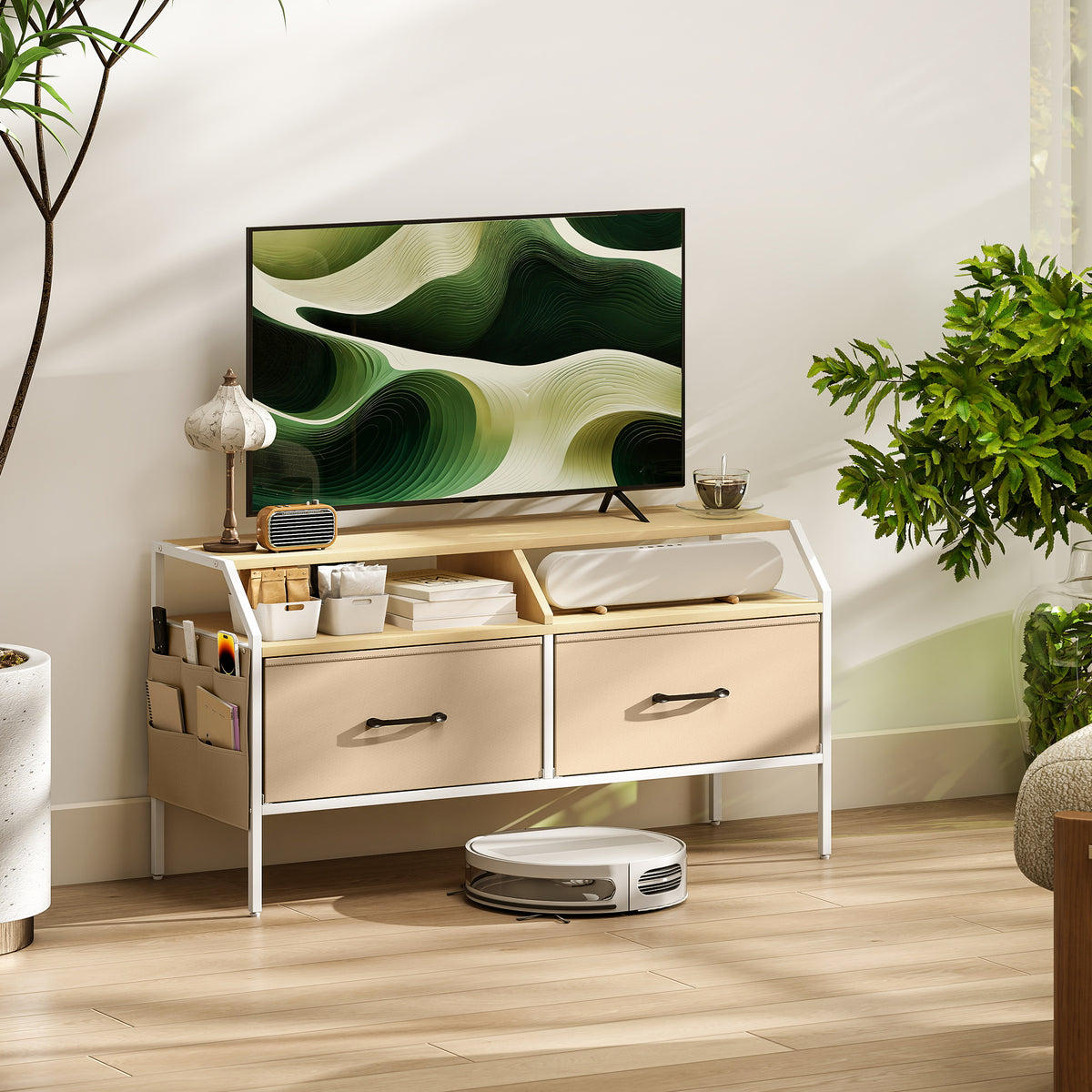 HOMCOM Industrial-Style TV Stand Cabinet - Natural Wood Finish