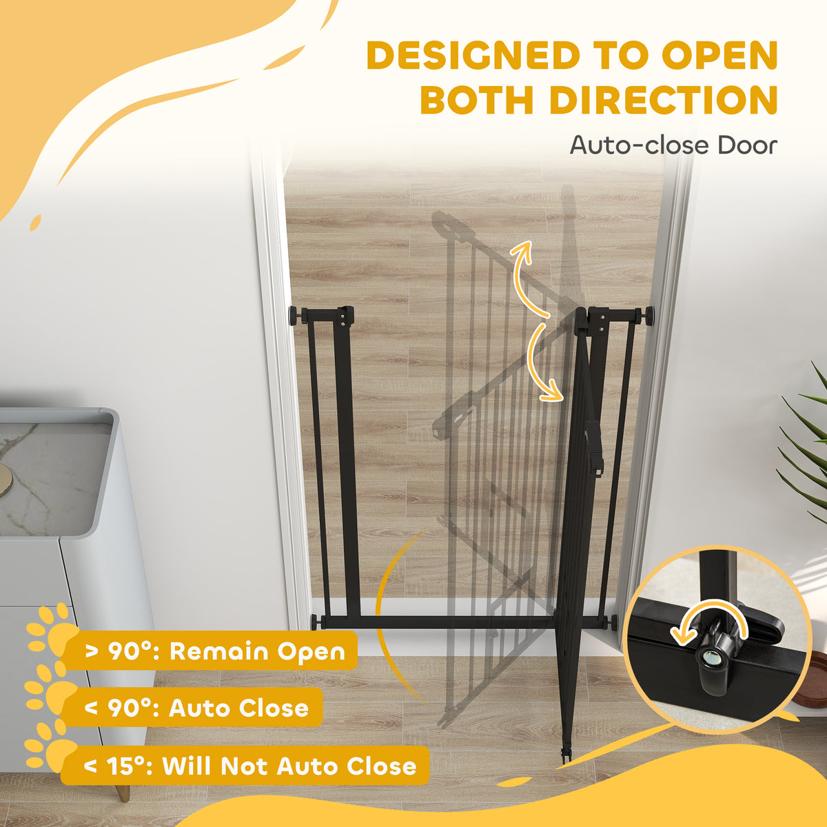 PawHut Extra Tall Pet Gate, Indoor Dog Safety Gate, with Cat Flap, Auto Close, 74-80cm Wide - Black
