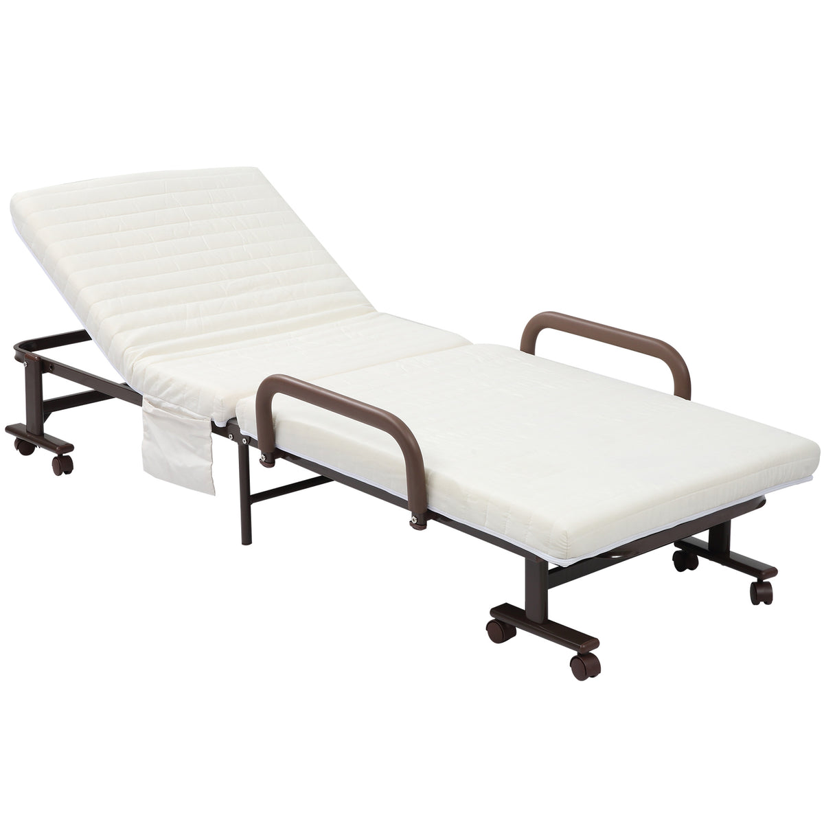 HOMCOM Folding Bed with Mattress, Single Guest Bed, Portable Fold Bed with Adjustable Backrest, White