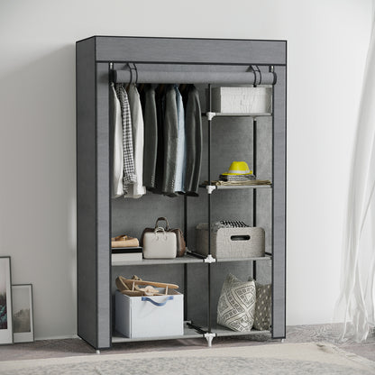 HOMCOM Fabric Wardrobe w/ Shelves Hanging Rail Foldable Wardrobe Dark Grey