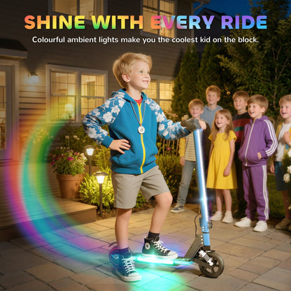 SPORTNOW Folding Electric Scooter for Kids, with Dual Brakes, Front Suspension, LED Colourful Lights, Blue