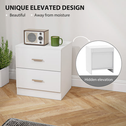 HOMCOM Modern Bedside Table, Beside Cabinet with 2 Drawers, for Bedroom, Living Room, White