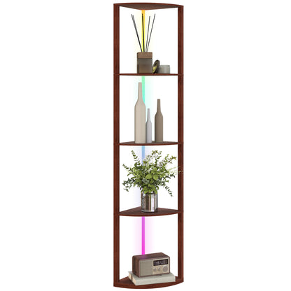 HOMCOM RGB Standing Lamp with Shelves, 4-Tier LED Floor Lamp with Multiple Lighting Modes, Brown