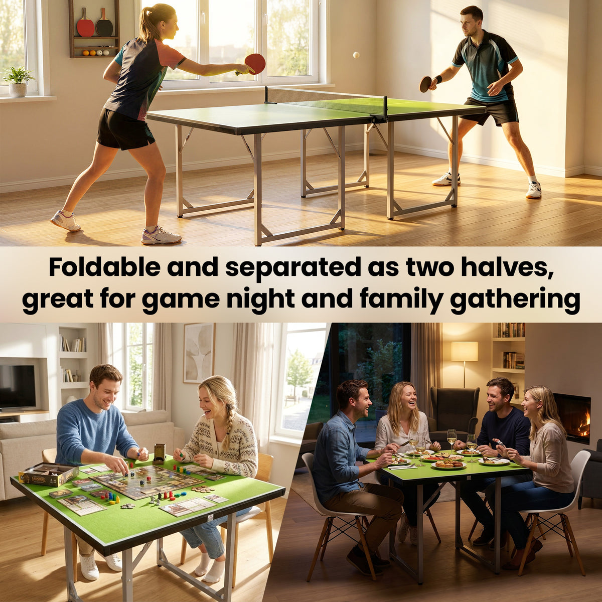 HOMCOM 6ft Table Tennis Table, Ping Pong Table with Net, Foldable and Portable Ping Pong Set for Indoor Use, Easy Assemble, Midsize, Green