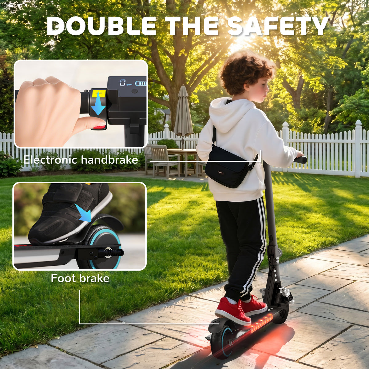 SPORTNOW Folding Electric Scooter for Kids, with Dual Brakes, Front Suspension, LED Colourful Lights, Black