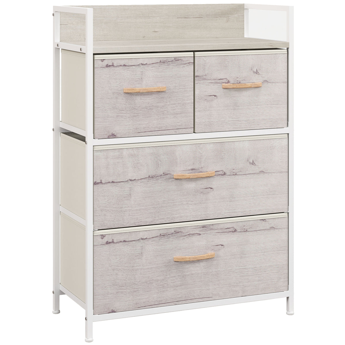 HOMCOM Rustic Chest of Four Fabric Drawers - Black