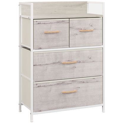 HOMCOM Rustic Chest of Four Fabric Drawers - Black
