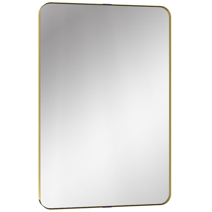 HOMCOM Rectangular Wall Mirror, 90 x 60 cm Wall Mounted Bathroom Mirror w/ Aluminium Alloy Frame and Tempered Glass, Gold Tone