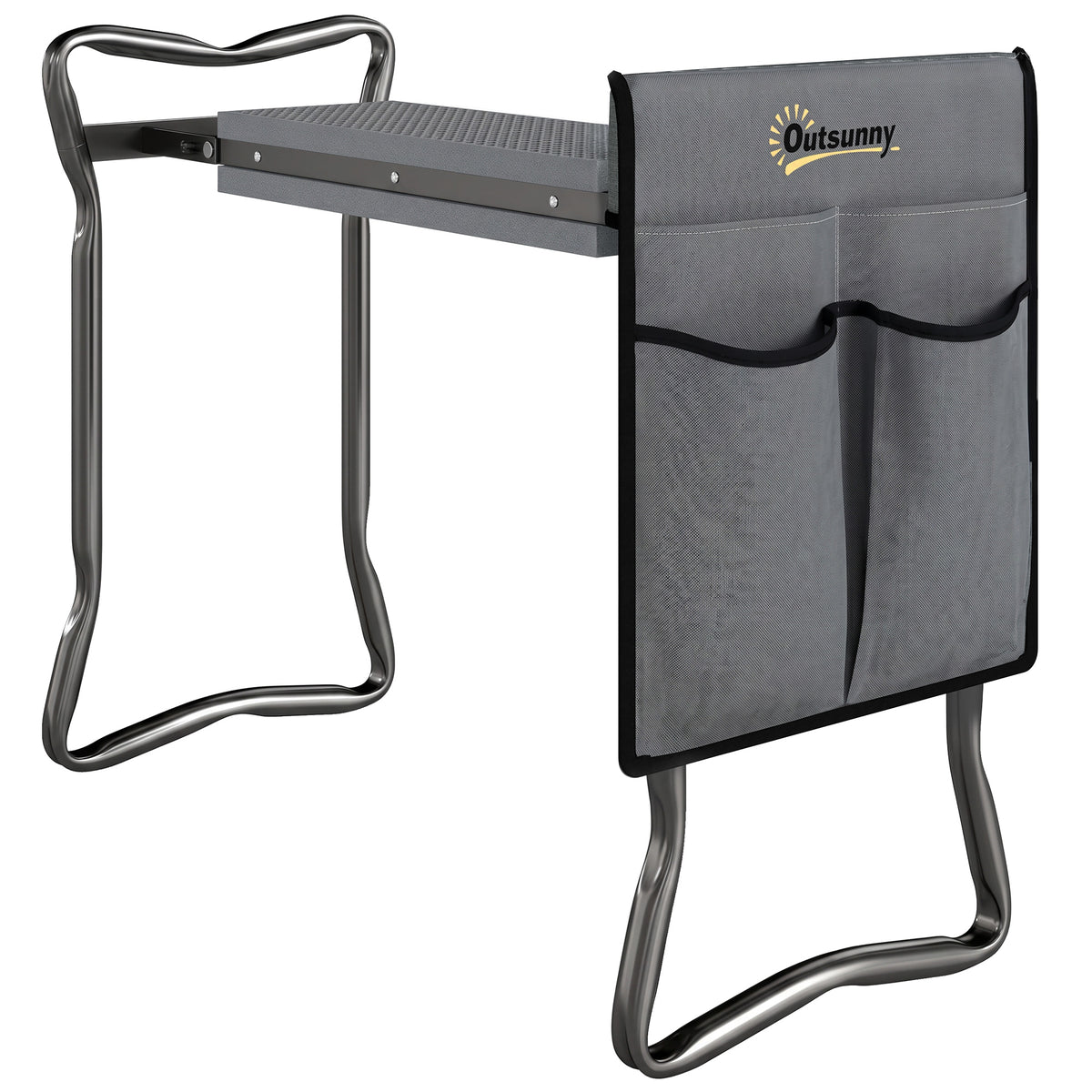 Outsunny Steel Frame Padded Garden Kneeler, with Tool Bag - Grey