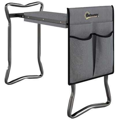 Outsunny Steel Frame Padded Garden Kneeler, with Tool Bag - Grey