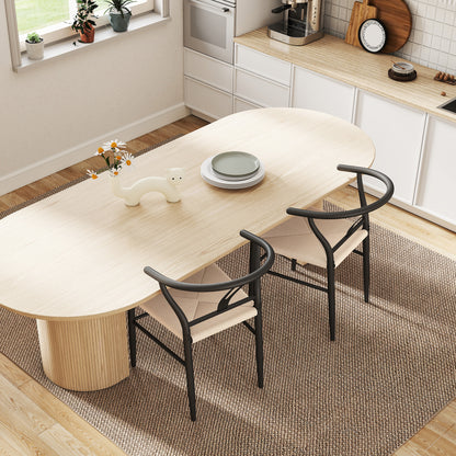 HOMCOM Set of Two Weave Dining Chairs with Y-Shaped Backrest Hemp Seat - Black/Beige