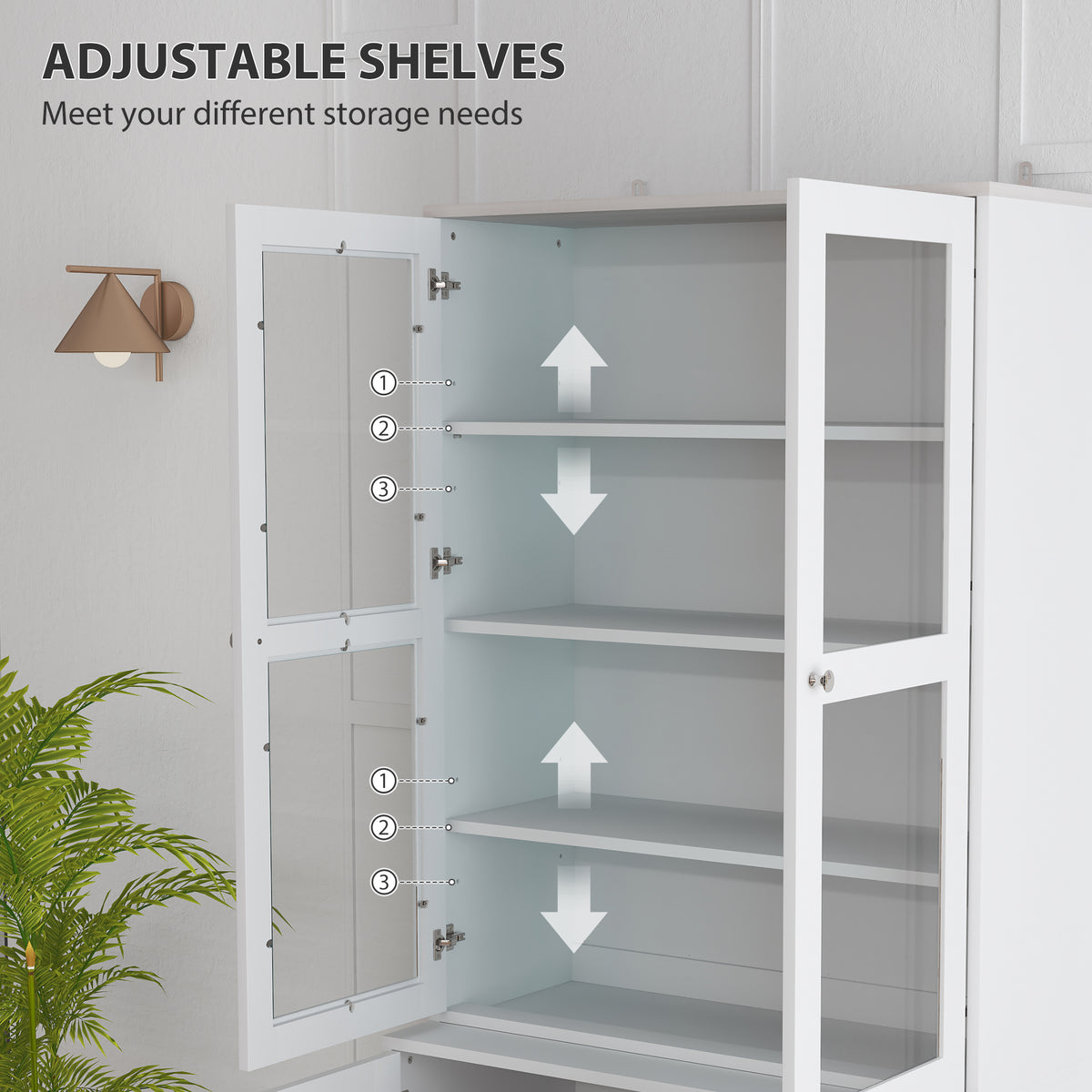 HOMCOM Double Storage Display Cabinet with Adjustable Shelves, MDF - White