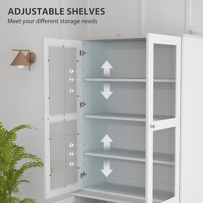 HOMCOM Double Storage Display Cabinet with Adjustable Shelves, MDF - White