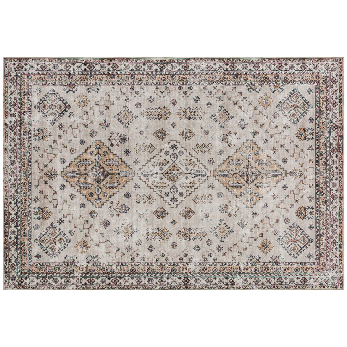 HOMCOM Vintage Area Rug, Non-Slip Washable Rug, Flannel Floor Carpet for Living Room, Bedroom, Dining Room, Home Office, 230 x 160 cm, Beige