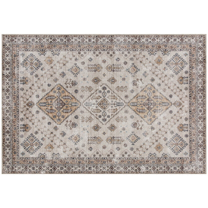 HOMCOM Vintage Area Rug, Non-Slip Washable Rug, Flannel Floor Carpet for Living Room, Bedroom, Dining Room, Home Office, 230 x 160 cm, Beige