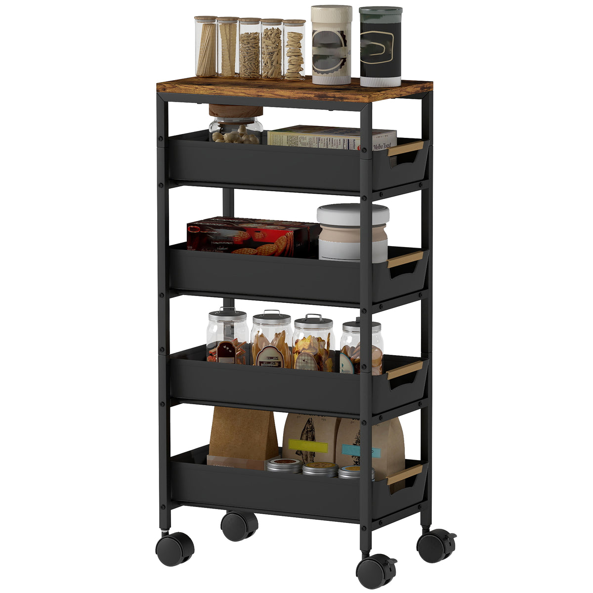 HOMCOM 5-Tier Storage Trolley on Wheels - Black