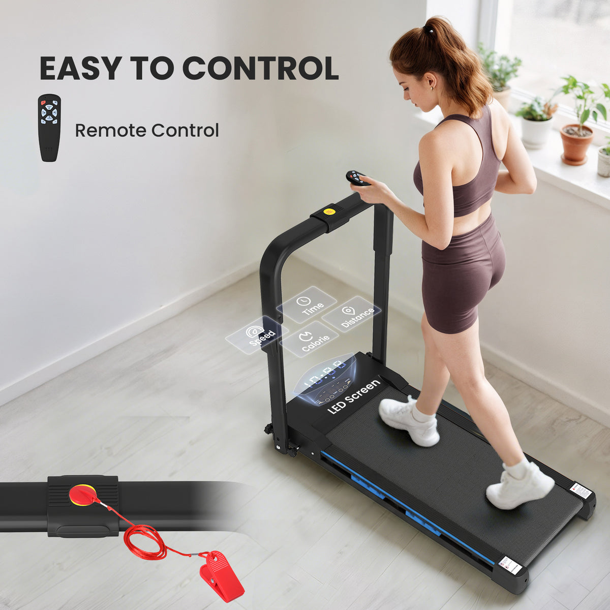 HOMCOM Folding Motorised Home Treadmill Walking Machine with LCD Monitor, Blue