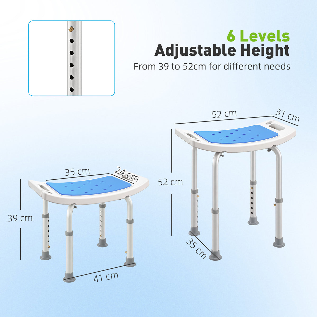 HOMCOM Shower Chair, Adjustable Height Shower Stool with Aluminium Frame and Non-Slip Feet, Bathtub Stool Seat with Padded Seat for Elderly Disabled Handicap, Blue